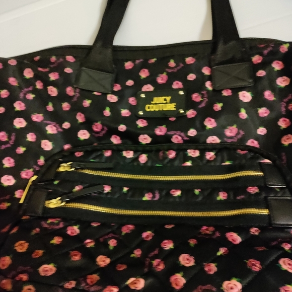 Vintage Juicy Couture Black Quilted Rose XL Duffle Travel Carry on Bag Purse - Picture 5 of 12